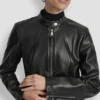 Faux Leather Moto Jacket with Snap Collar