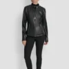 Faux Leather Moto Jacket with Snap Collar