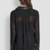 Faux Leather Paneled Semi-Sheer Shirt