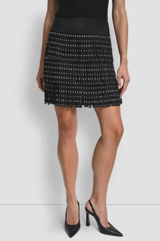 Faux Suede Studded Fringe Mini Skirt