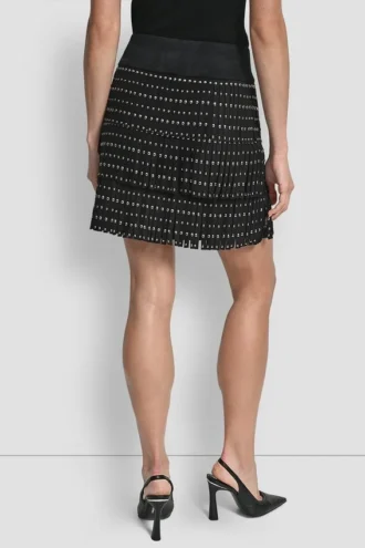 Faux Suede Studded Fringe Mini Skirt