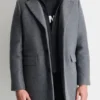 Faux Wool Coat with Hooded Bib