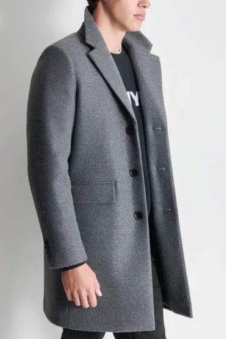 Faux Wool Coat with Hooded Bib