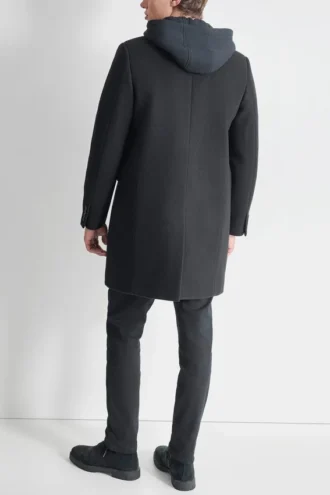 Faux Wool Coat with Hooded Bib