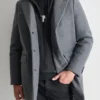 Faux Wool Coat with Hooded Bib