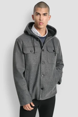 Faux Wool Hooded Shirt Jacket