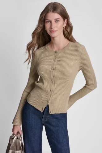 Flare Sleeve Cardigan with Rhinestone Button