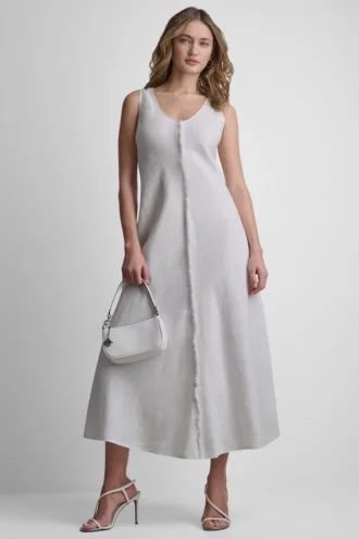 Frayed Linen Maxi Dress