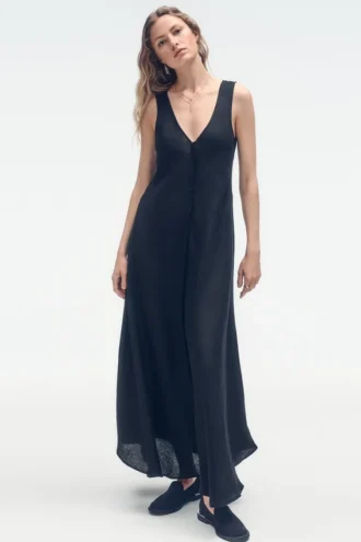 Frayed Linen Maxi Dress