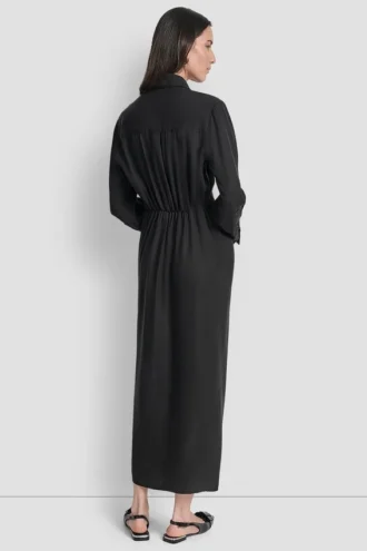 Garment Dye Long Sleeve Button Front Shirt Dress