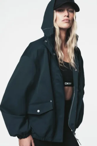 High Collar Bomber Jacket with Hood