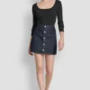 High Rise Button Front Mini Skirt