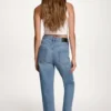 High-Rise Raw-Edge Cuffed Straight Leg Jeans