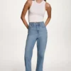 High-Rise Raw-Edge Cuffed Straight Leg Jeans