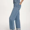 High-Rise Raw-Edge Cuffed Straight Leg Jeans