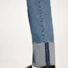 High-Rise Raw-Edge Cuffed Straight Leg Jeans
