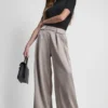 High-Rise Satin Pleated Wide Leg Pant
