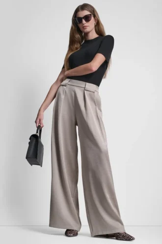 High-Rise Satin Pleated Wide Leg Pant
