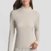 Jewel Button Shoulder Mock Neck Long Sleeve Tee