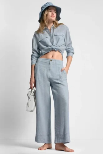 Cropped Wide Leg Linen-Blend Pants