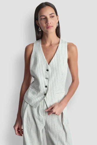 Linen-Blend Striped Vest