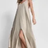Linen-Blend Tie Back Maxi Dress