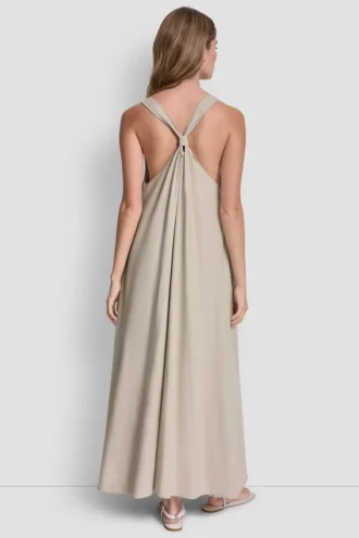 Linen-Blend Tie Back Maxi Dress