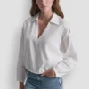 Linen-Blend V-Neck Shirt