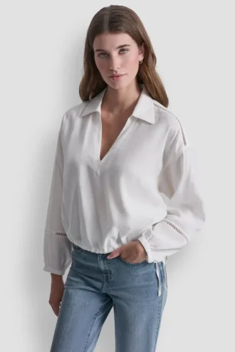 Linen-Blend V-Neck Shirt