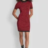 Logo Jacquard Ballet Sleeve Mock Neck Short Dress