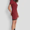 Logo Jacquard Ballet Sleeve Mock Neck Short Dress