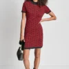 Logo Jacquard Ballet Sleeve Mock Neck Short Dress