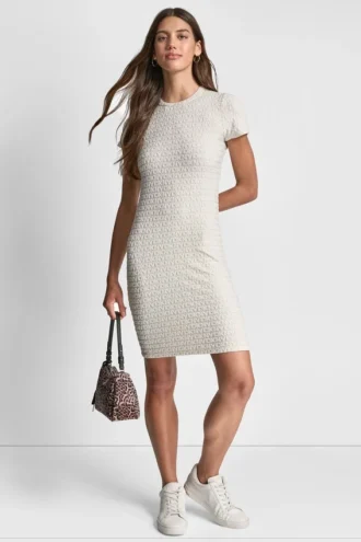 Logo Jacquard Crew Neck Dress