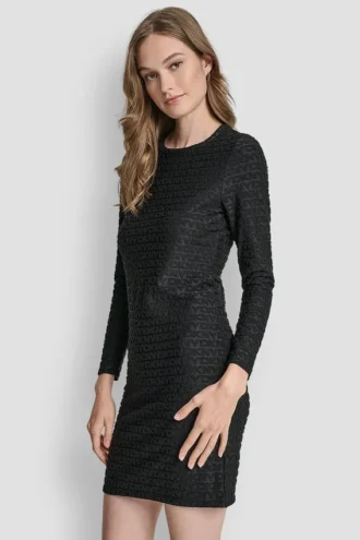 Logo Jacquard Crew Neck Dress