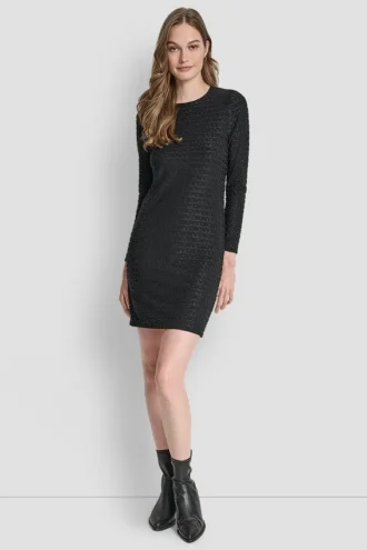 Logo Jacquard Crew Neck Dress