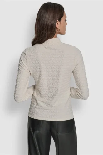 Logo Jacquard  Long Sleeve Mock Neck Tee