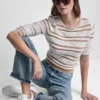 Logo Pointelle Striped Sweater