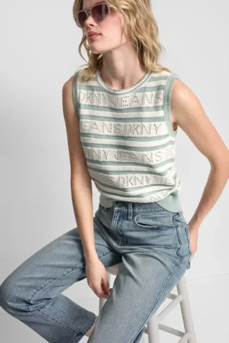 Logo Pointelle Striped Sweater