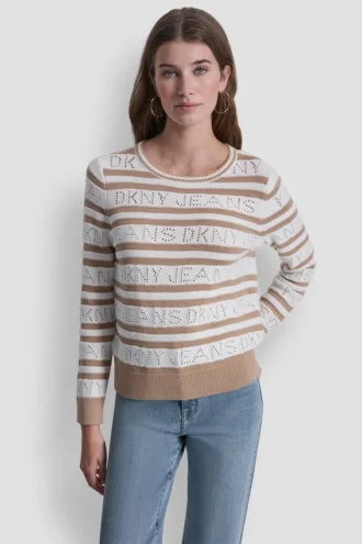 Logo Pointelle Striped Sweater