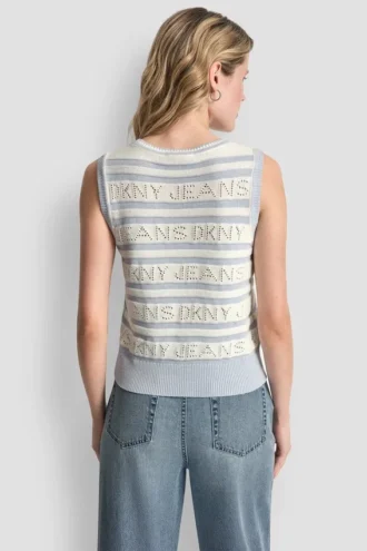 Logo Pointelle Striped Sweater