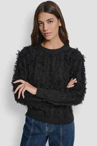 Long Sleeve Crew Neck with Fringe Stitching