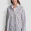Long Sleeve Poplin Button Front Shirt with Rhinestone