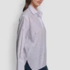 Long Sleeve Poplin Button Front Shirt with Rhinestone