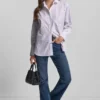 Long Sleeve Poplin Button Front Shirt with Rhinestone
