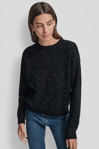 Long Sleeve Rhinestone Crew Neck Sweater