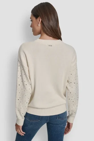 Long Sleeve Rhinestone Crew Neck Sweater