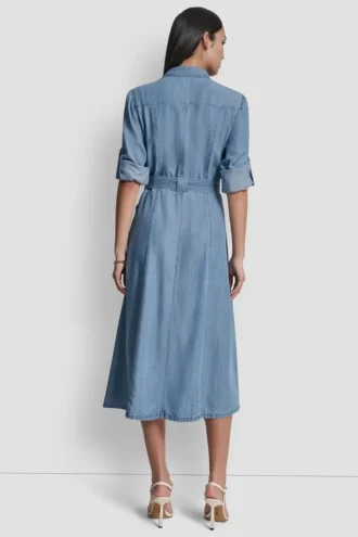 Long Sleeve Roll Tab Tencel Cargo Dress