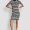 Lurex Stripe Mock Neck Logo Dress