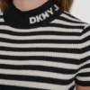 Lurex Stripe Mock Neck Logo Dress