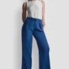 Mid-Rise Tie Waist Pleated Pant